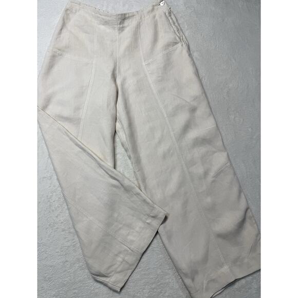 OSKA 100% Linen Ivory Wide Leg Side Zip Relaxed Women’s SZ 6/8 Resort Cruise - Picture 1 of 6